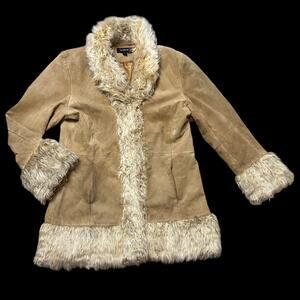 Y2K Penny Lane Suede & Faux Fur Coat Tan Shearling Style Colebrook XL